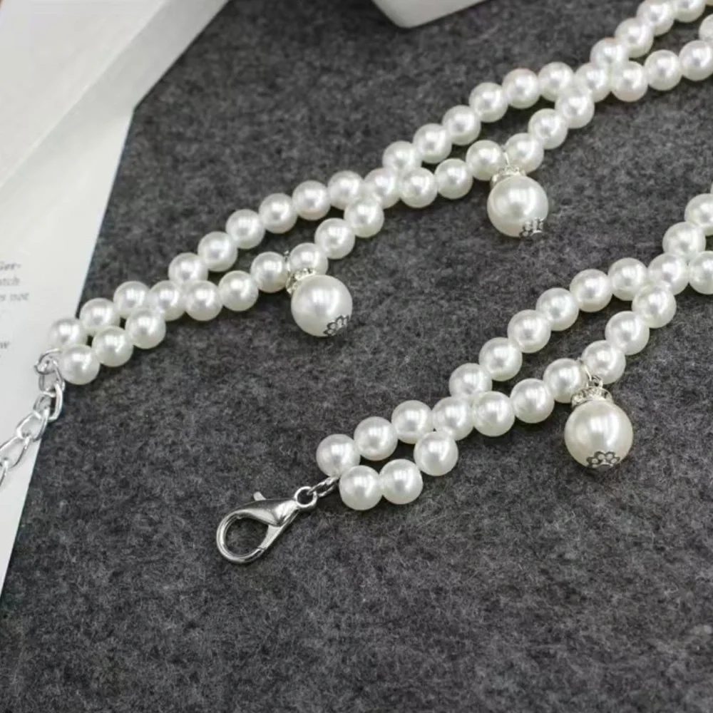 Double Layer Faux Pearl Chain Elegant Dress Girdle Trendy Pendant Chain Belt Dec